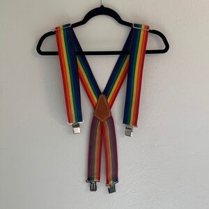 R & J Leathercraft Mens Heavy Duty Adjustable X Back Clip On Rainbow Suspenders